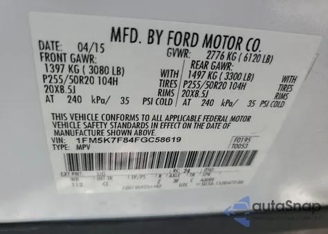 2015 Ford Explorer Limited from USA, damaged, VIN 1FM5K7F84FGC58619
